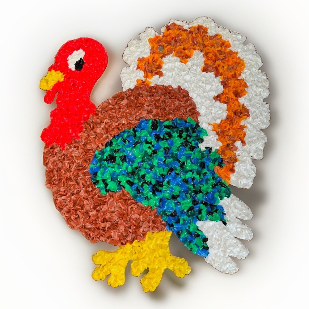 Vintage Popcorn Melted Plastic Thanksgiving Turkey Holiday Decoration 15.5" Tall